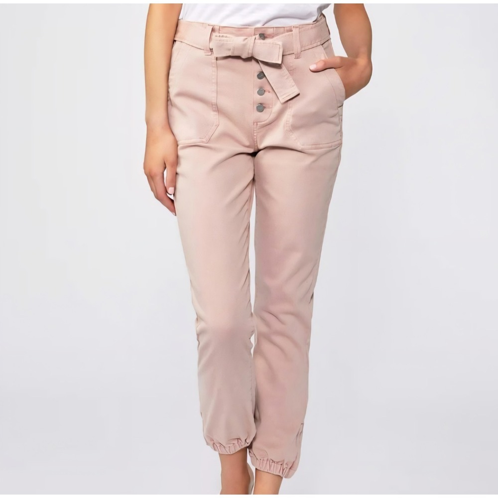 PAIGE Size 30 Mayslie High Rise Pale Pink Self-Tie Exposed Button Fly Jogger NWT